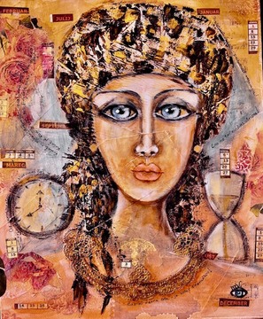 Utrip časa, kolaž na platnu, 50x60 cm, Marcela Kopitar